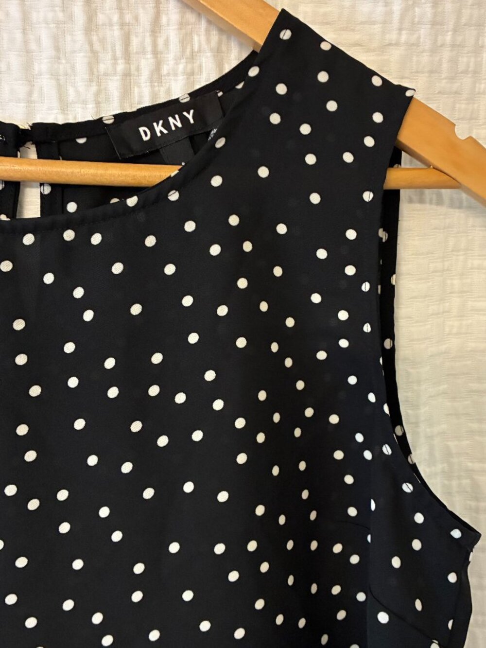 DKNY Black and White Polka Dot Sleeveless Blouse